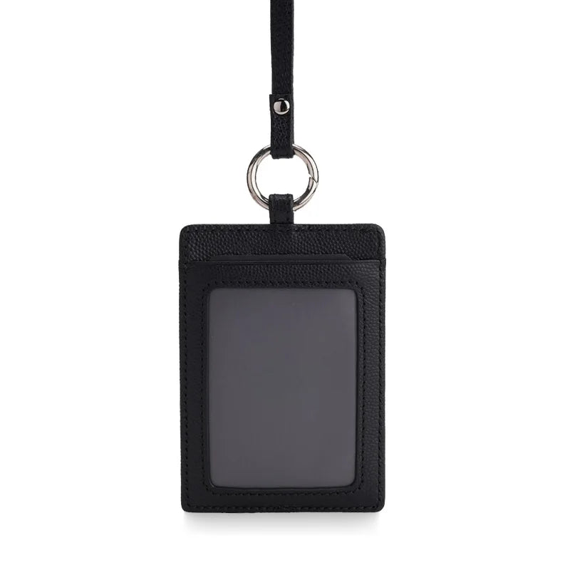 Hiram Beron Luxury Leather ID Card Holder with Neck Strap & Gemstone