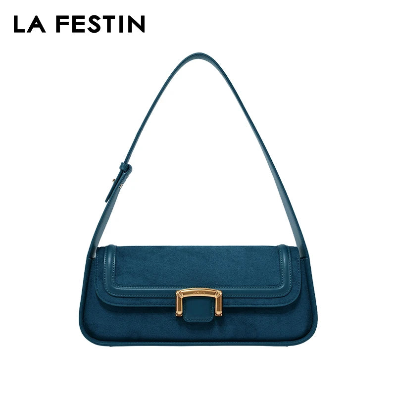 Suede Buckle Flap Shoulder Bag