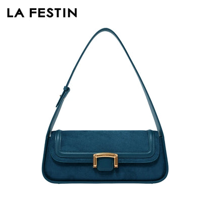 Suede Buckle Flap Shoulder Bag