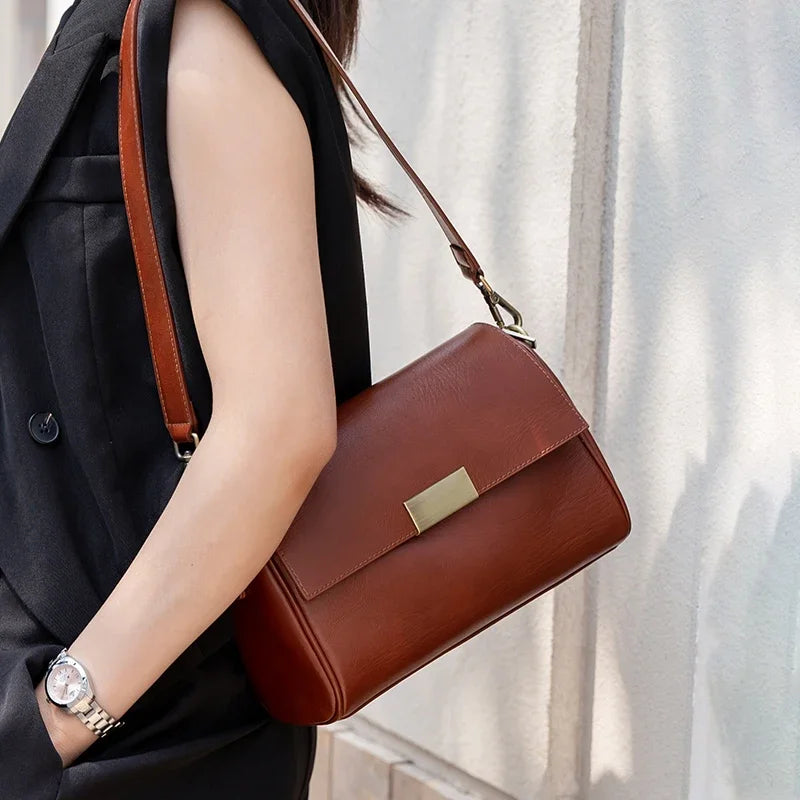 Genuine Leather Crossbody Bag – Women's Retro Shoulder Bag