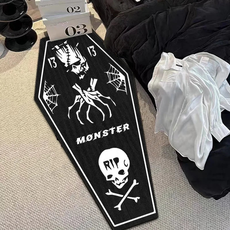 Gothic Skull Coffin Rug – Halloween Non-Slip Floor Mat