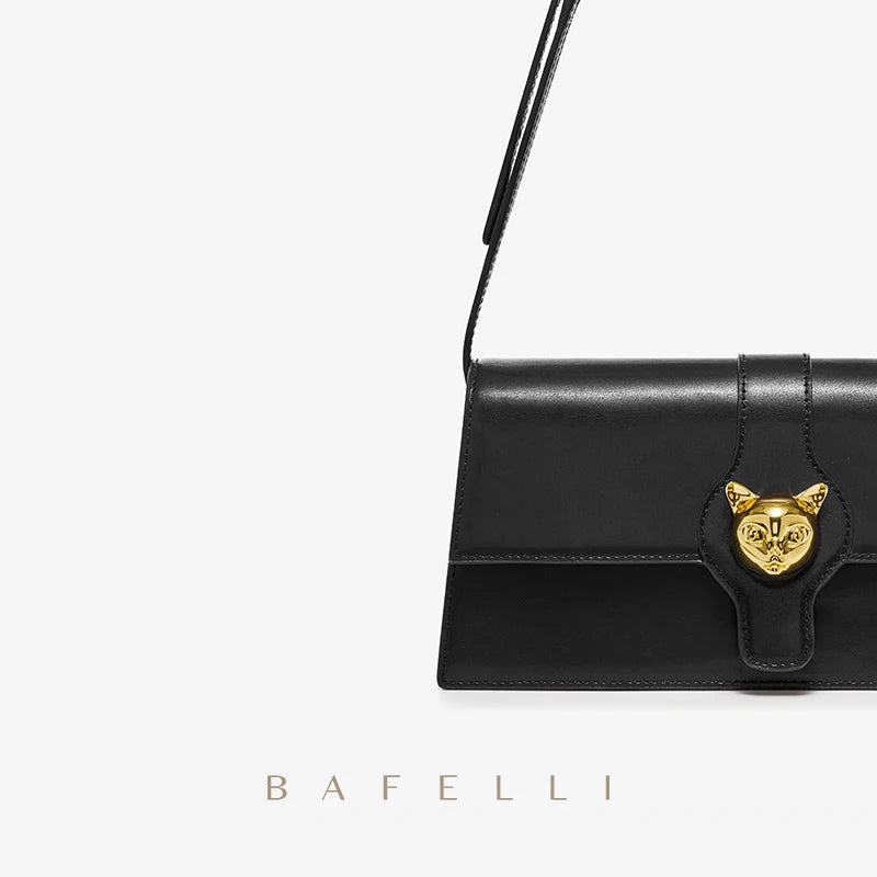Leather Flap Shoulder Bag – Retro Cat Clasp Crossbody