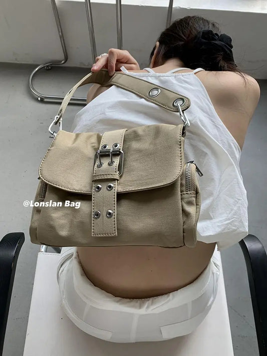 Vintage Nylon Khaki Shoudler Bag Women Hot Girls