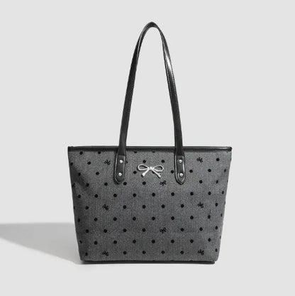 Sweet Cool Black Tote Bag Women College Style Trendy Bow Print