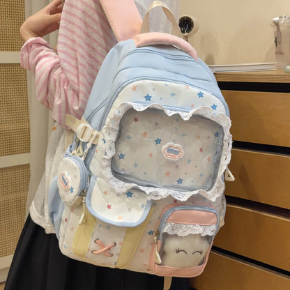 Cute Print Girls Backpack with Lace Decor – Large Capacity School Bag