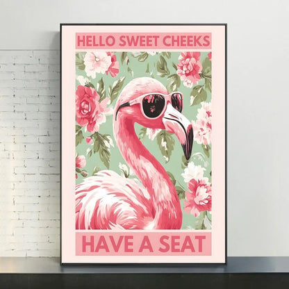 Flamingo on Roller Skates Wall Art Poster – Minimalist Print