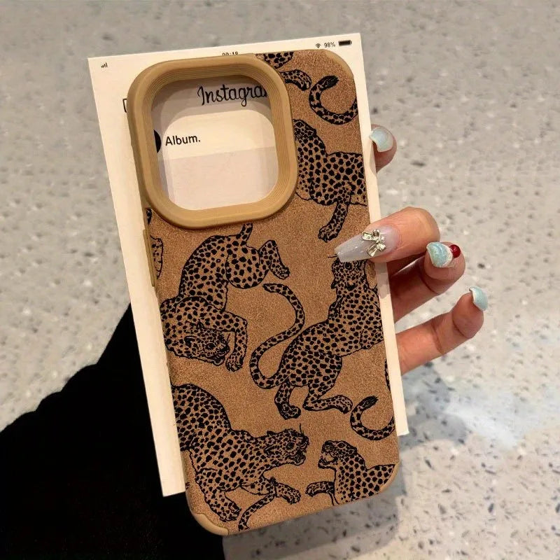 Leopard Print Leather iPhone Case – Vintage Wild Cat Design