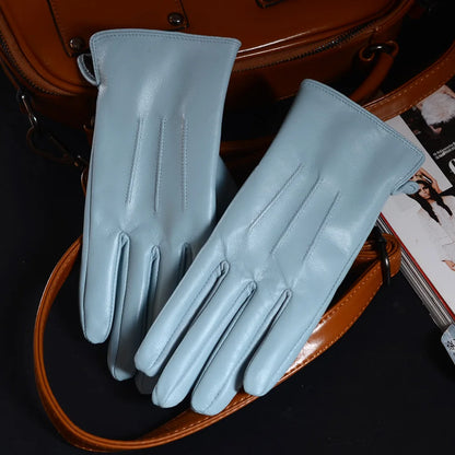 Women's Sheepskin Leather Winter Gloves with Thick Lining