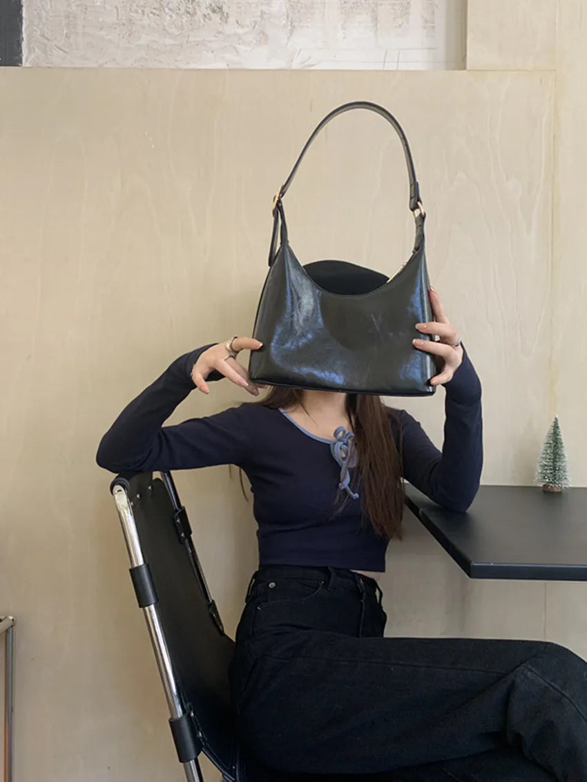 PU Leather Solid Handbags Women Spring Zipper Casual