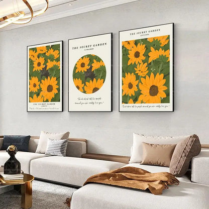 Cat & Sunflower Wall Art Poster – The Secret Garden Print