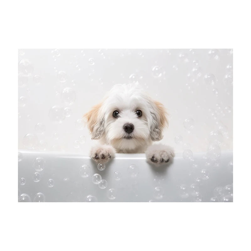 Cute Dog in Bathtub Wall Art Poster – Funny Puppy Canvas Print