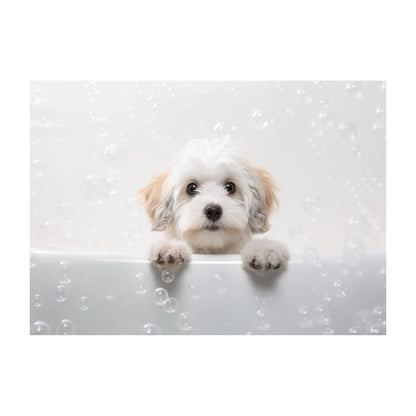 Cute Dog in Bathtub Wall Art Poster – Funny Puppy Canvas Print