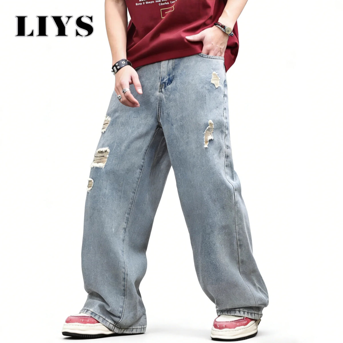 Baggy Wide Leg Ripped Jeans – Men's Oversized Streetwear Denim