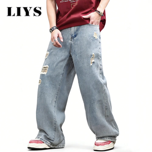 Baggy Wide Leg Ripped Jeans – Men's Oversized Streetwear Denim