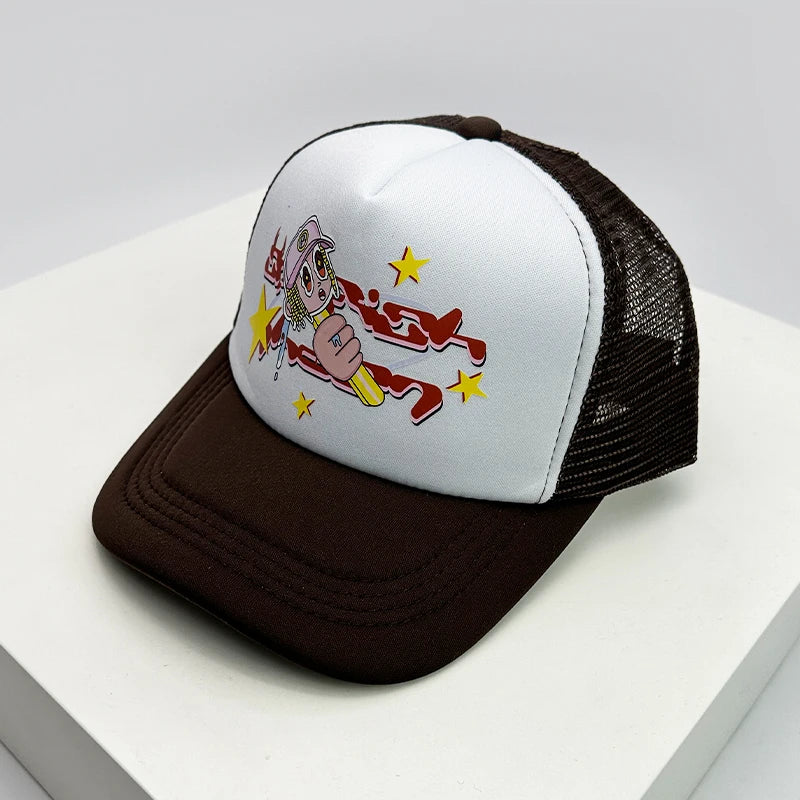 Graphic Print Mesh Trucker Hat Breathable Baseball Cap