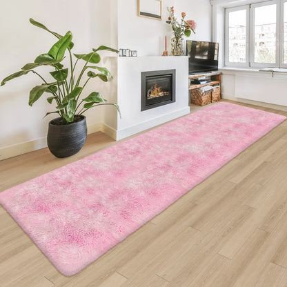 Tie-Dye Shaggy Runner Rug – Soft Fluffy Floor Mat for Bedroom & Living Room