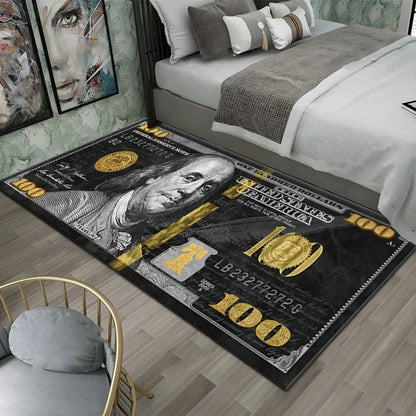 Dollar Print Area Rug – Anti-Slip Bedroom & Game Room Floor Mat