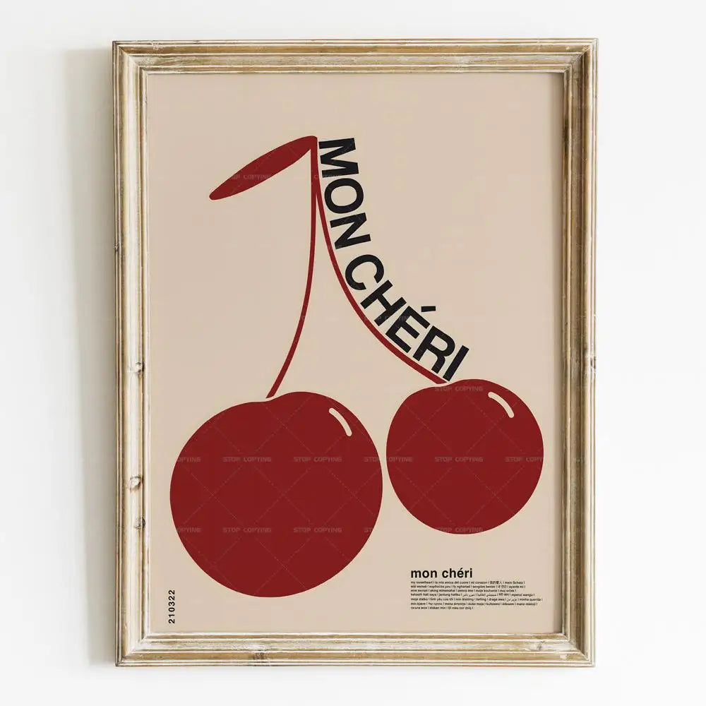 Mon Cheri Wall Art Print – Retro French Cherry Poster