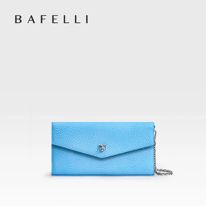 Leather Chain Wallet Bag – Long Envelope Clutch with Cat Clasp