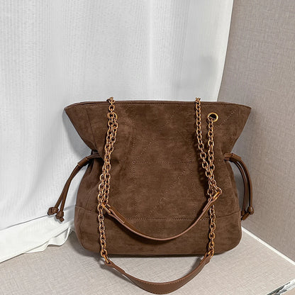 Faux Suede Tote Bag – Women's Chain Shoulder Handbag