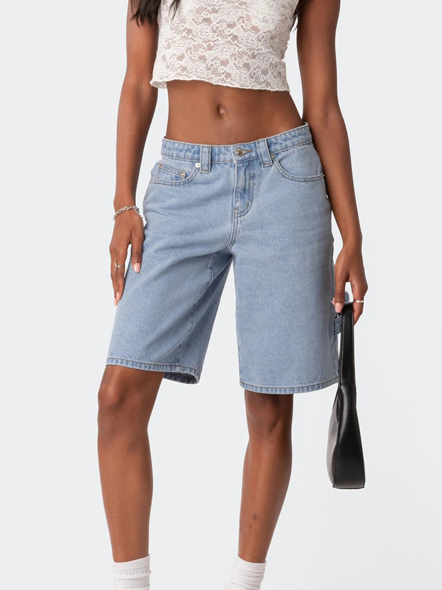 Denim Bermuda Shorts – Y2K Low Rise Wide-Leg Women's Jorts