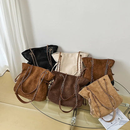 Faux Suede Tote Bag – Women's Chain Shoulder Handbag