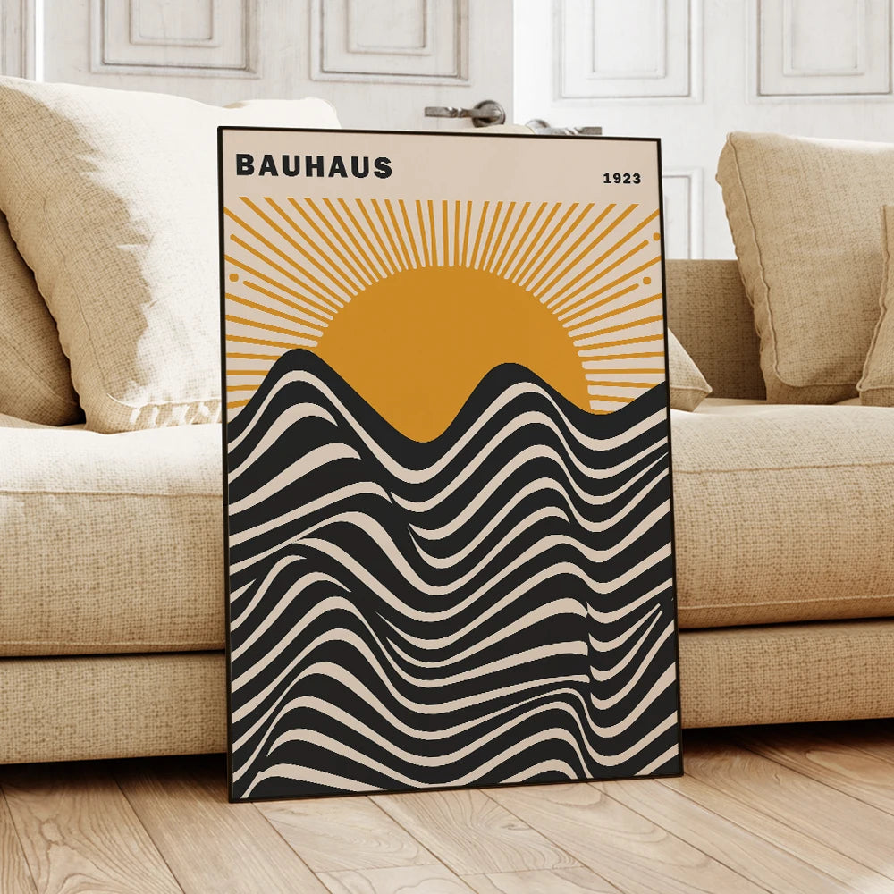 Bauhaus 1923 Sun & Wave Wall Art Poster – Nordic Geometric Print