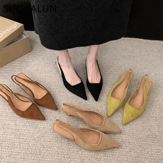Women's Pointed-Toe Slingback Heels – Low Heel Dress Sandal