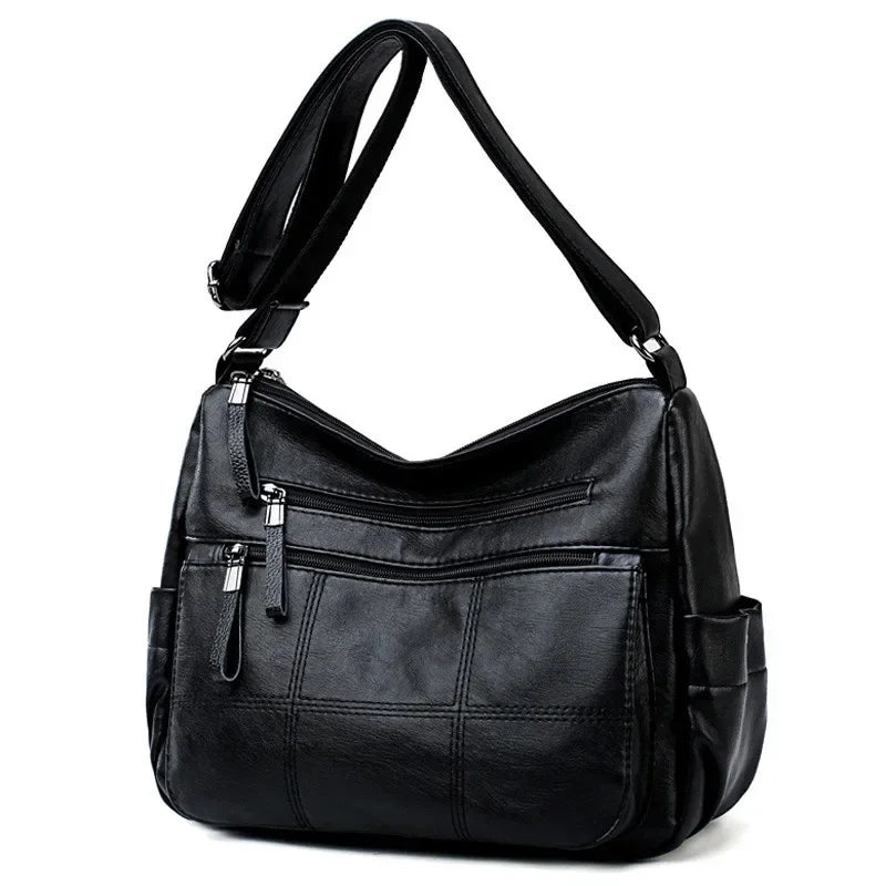 Genuine Leather Shoulder Bag Multi-Pocket Crossbody Handbag