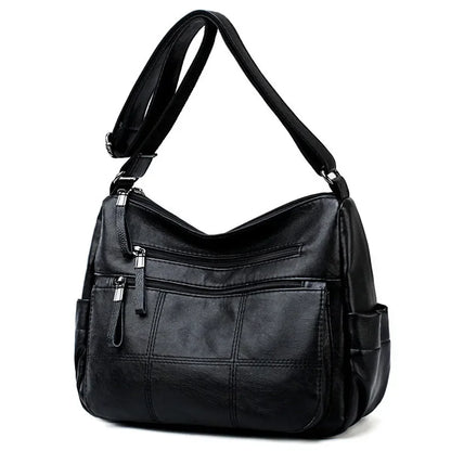 Genuine Leather Shoulder Bag Multi-Pocket Crossbody Handbag