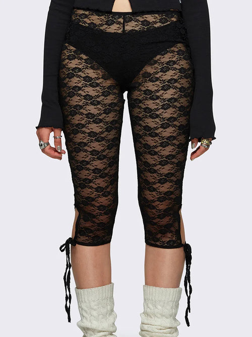 Lace Capri Pants for Women – See-Through Bandage Streetwear