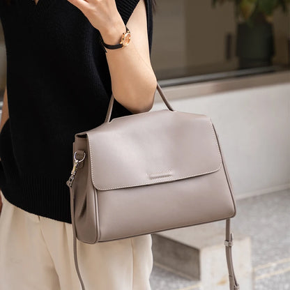 Genuine Leather Flap Satchel Bag – Women's Top Handle Crossbody