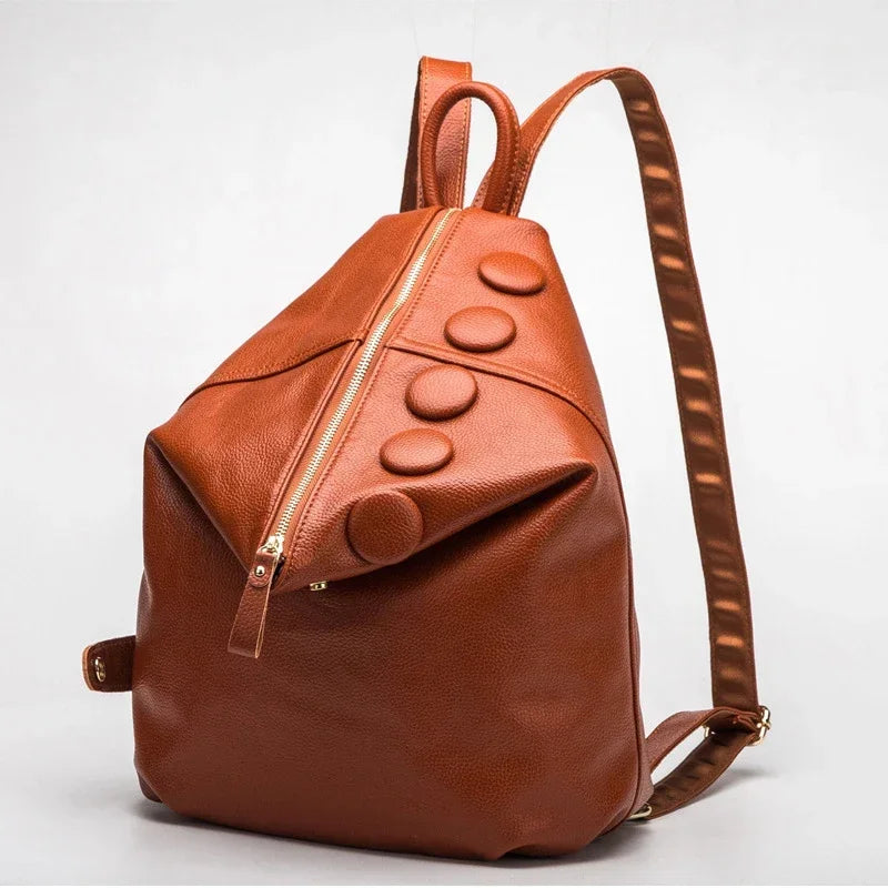Genuine Leather Women Backpack – Rivet Detail Luxury Bag