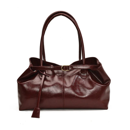 Leather Hobo Shoulder Bag – Retro Oil PU Large Tote for Women