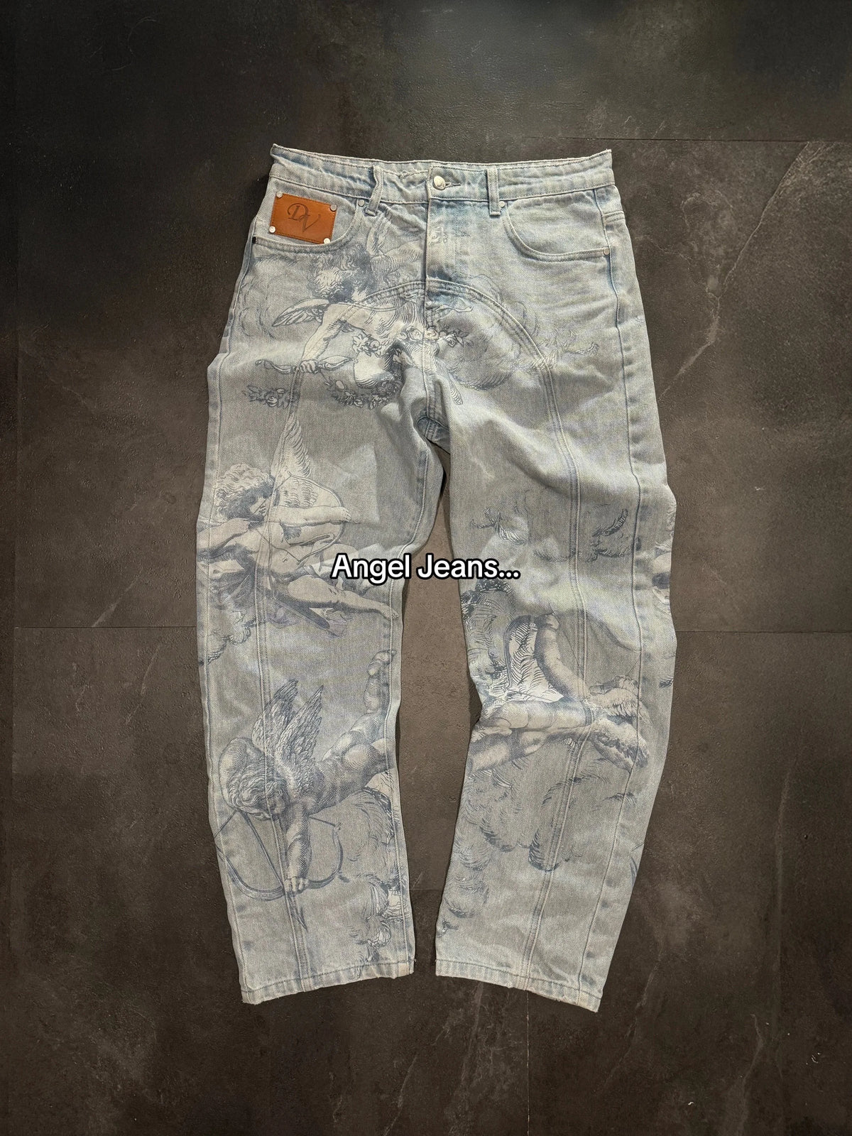 Baggy Flare Jeans with Dollar Sign Embroidery – Y2K Wide Leg Denim