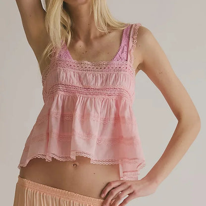 Y2K Lace Trim Babydoll Camisole Tank Top for Women