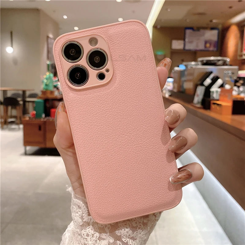 Leather Texture Silicone iPhone Case – Slim & Stylish