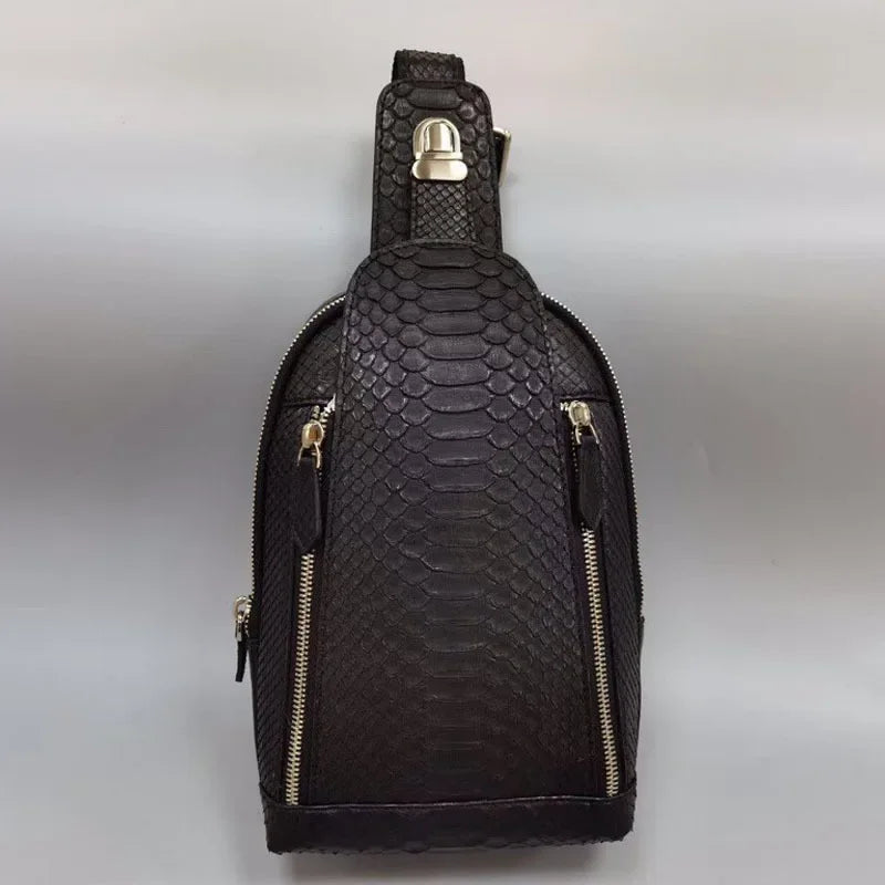 Men's Genuine Leather Sling Chest Bag – Python Skin Shoulder Pack