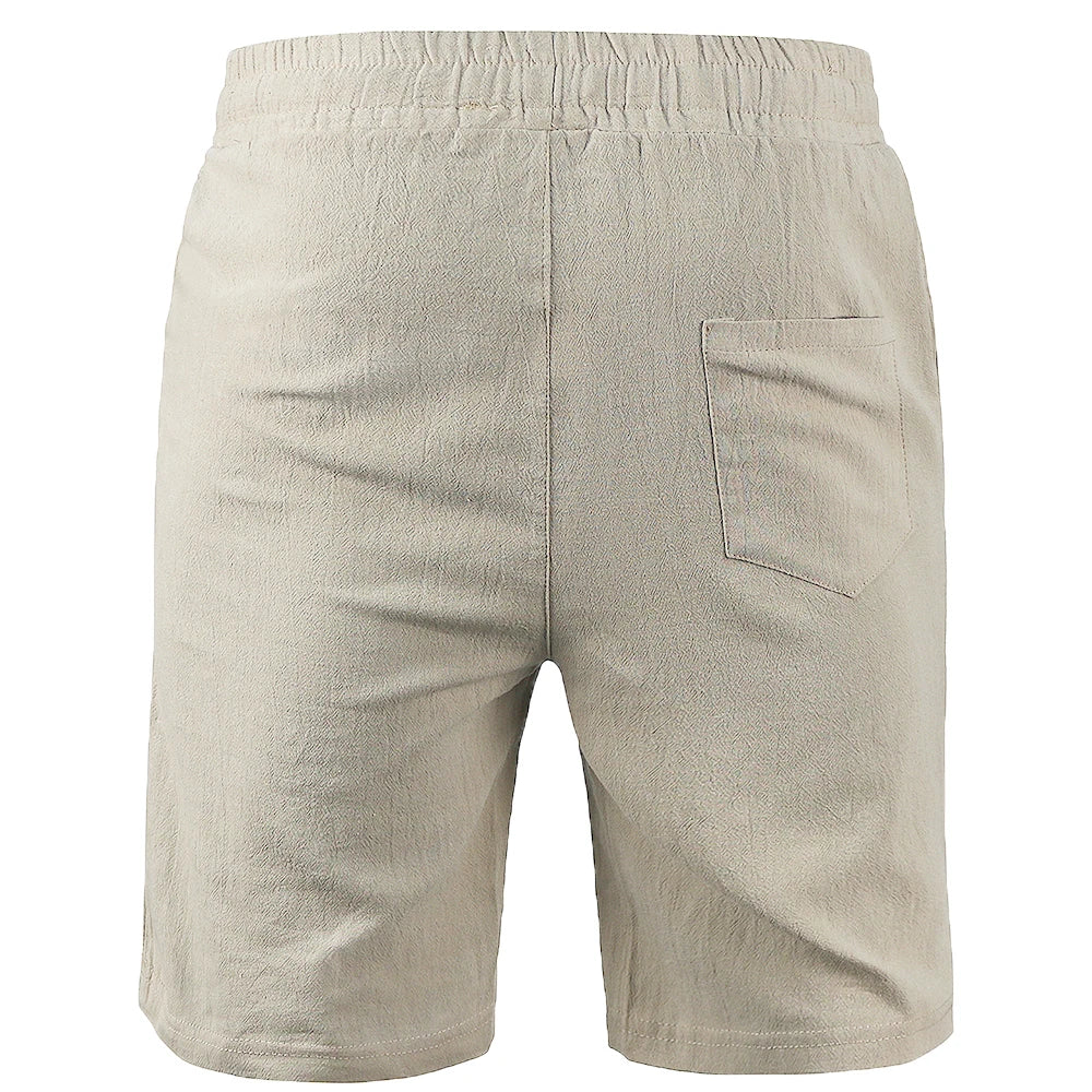 Men's Cotton Linen Shorts Breathable Drawstring Summer Pants