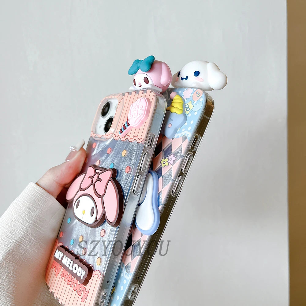 Cute Cartoon Samsung Case with 3D Doll – Cinnamoroll Kuromi Kitty Design