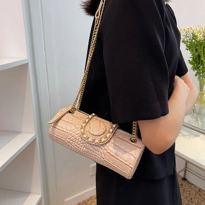 Stone Pattern PU Leather Cylinder Crossbody Bag for Women