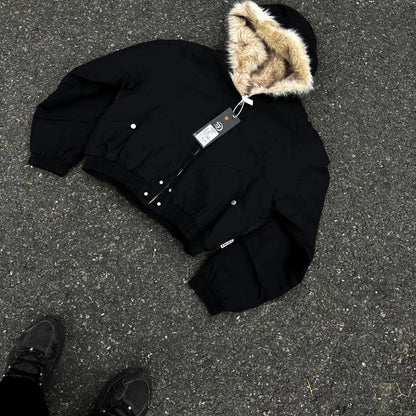 Oversized Lamb Fleece Winter Jacket with Fur Collar Hood