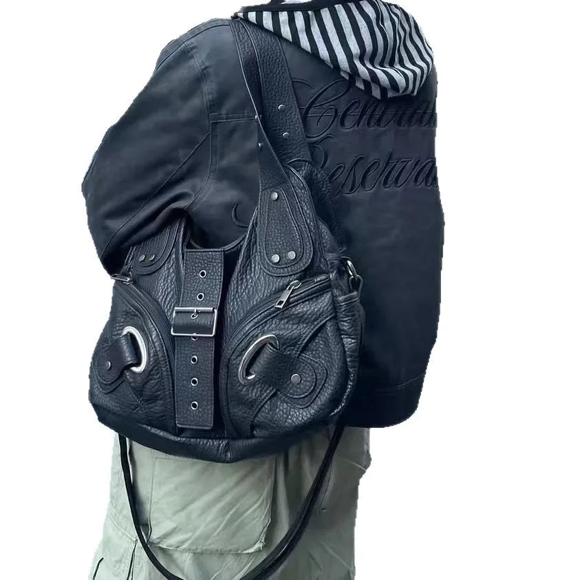 Soft Leather Hobo Shoulder Bag – Multi-Pocket Crossbody Tote