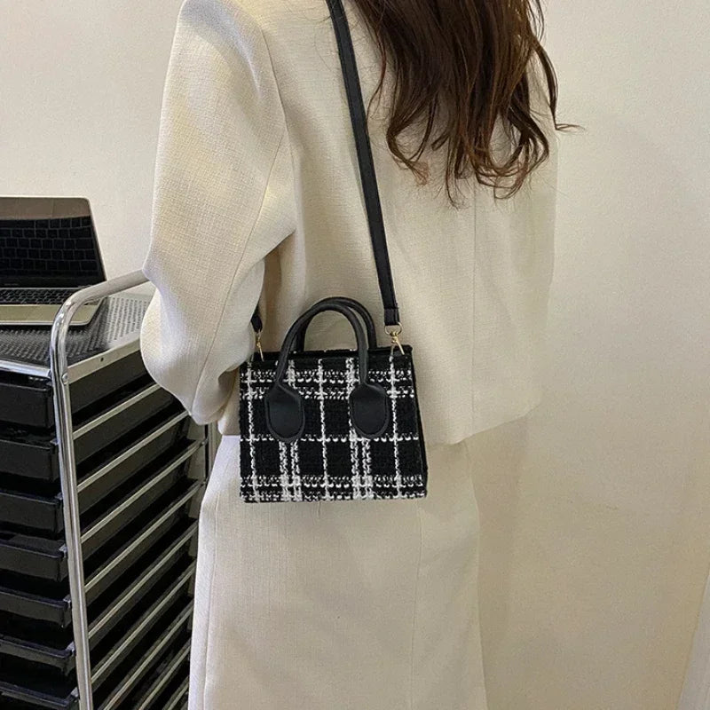Women Mini Handbag Ladies Pouch Fashion Check Pattern Shoulder Bag