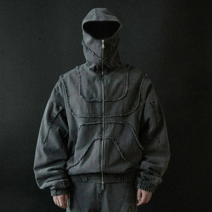 Mens Hoodie Harajuku American Street Streetwear Washed Distressed Zip Up Hooded Sweatshirt Loose Fit