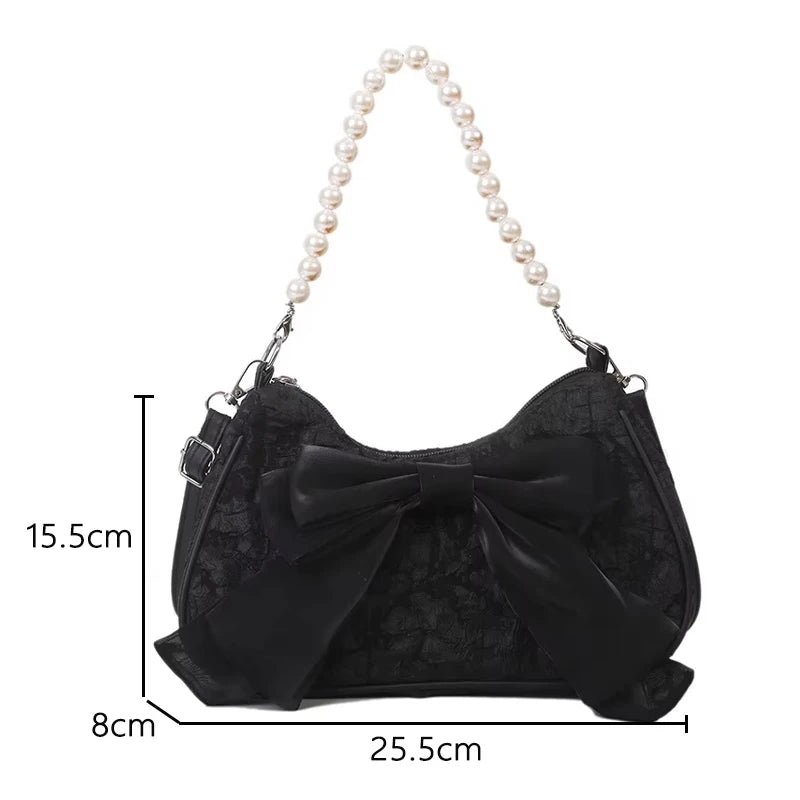 Pearl Female Bag Retro Luxury Designer Handbag Bow Crossbody Bags