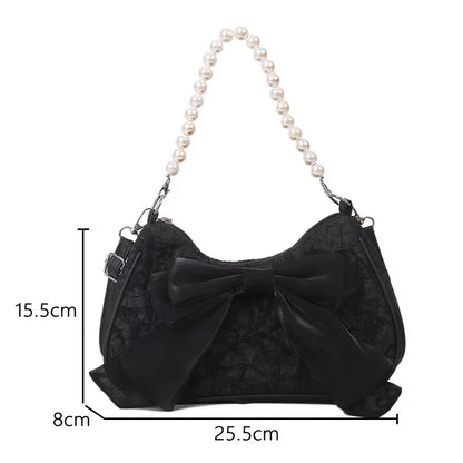 Pearl Female Bag Retro Luxury Designer Handbag Bow Crossbody Bags