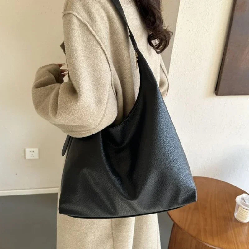 Fashion Leather Tote Bag Simple Large High Capacity Shoulder Bag