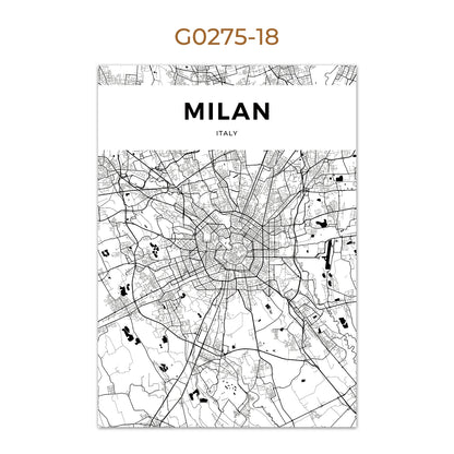 World City Map Wall Art Print – Black & White City Poster