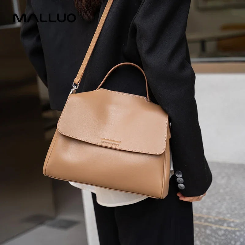 Genuine Leather Flap Satchel Bag – Women's Top Handle Crossbody